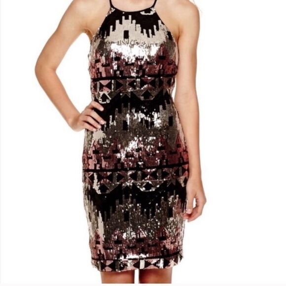 My Michelle Sequin Halter Party Cocktail Dress Sz 5 - Picture 1 of 11